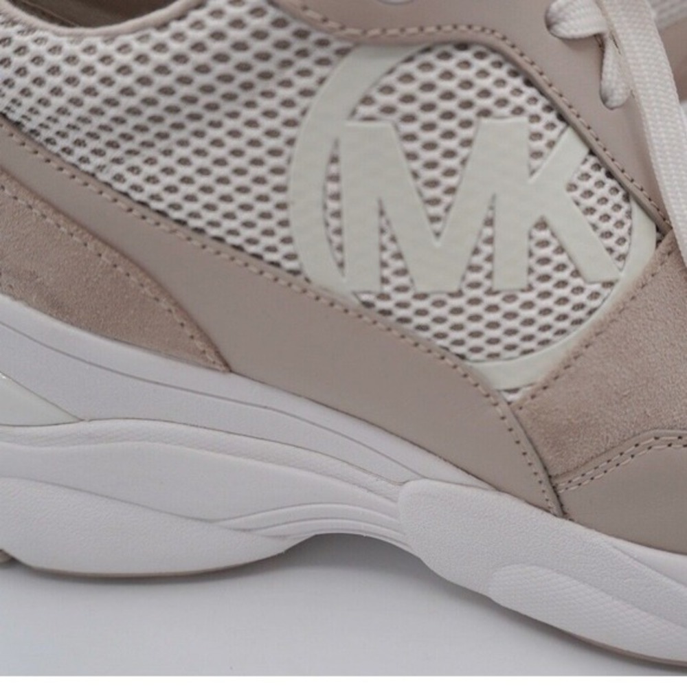 Michael Kors Mickey Trainer Leather Suede Mesh Sneakers Light Sand 11 Chic 36-15 - Picture 8 of 10